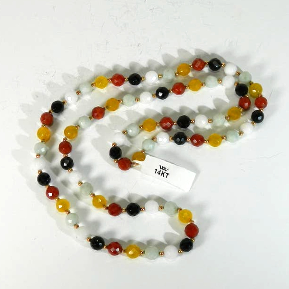 Earth Tone Gemstone Bead Necklace NOS w/tag 14kt beads  World Wide Imports